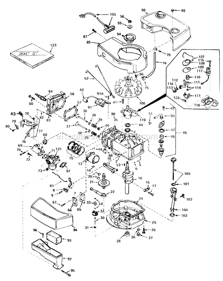Engine Diagram and Parts List for 20715 0000001-0999999 - 1980 Toro Lawn Mower