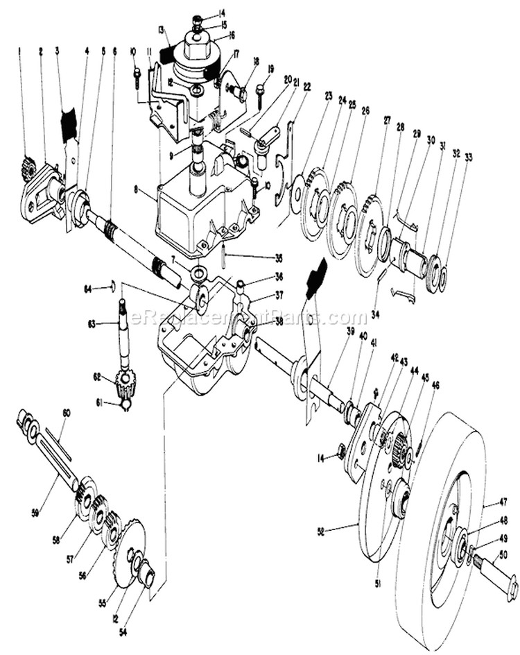 Gear Case Assembly Diagram and Parts List for 20715 0000001-0999999 - 1980 Toro Lawn Mower