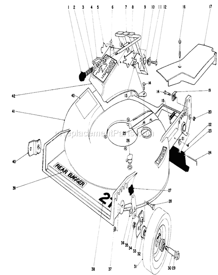 Housing Assembly Diagram and Parts List for 20715 0000001-0999999 - 1980 Toro Lawn Mower