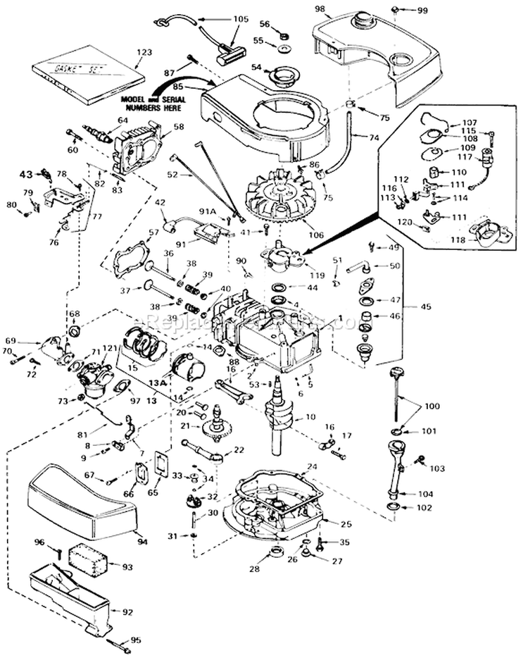 Engine Diagram and Parts List for 20715 1000001-1999999 - 1981 Toro Lawn Mower