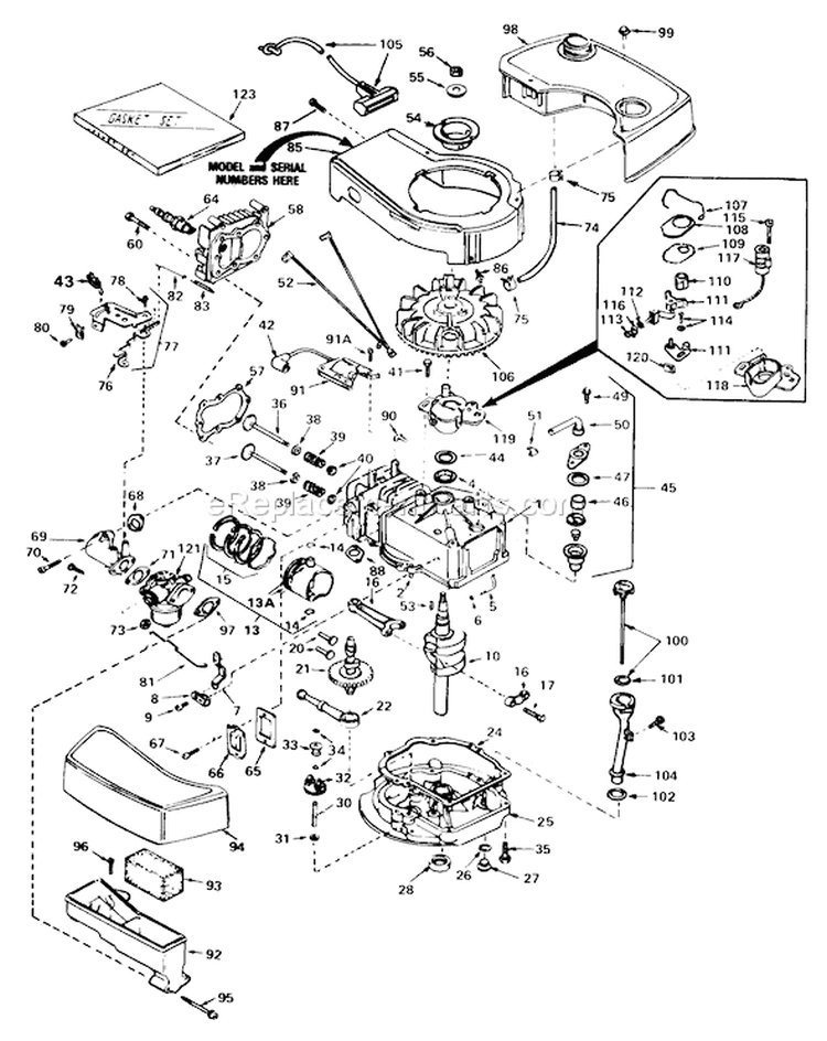 Engine Diagram and Parts List for 20715 2000001-2999999 - 1982 Toro Lawn Mower