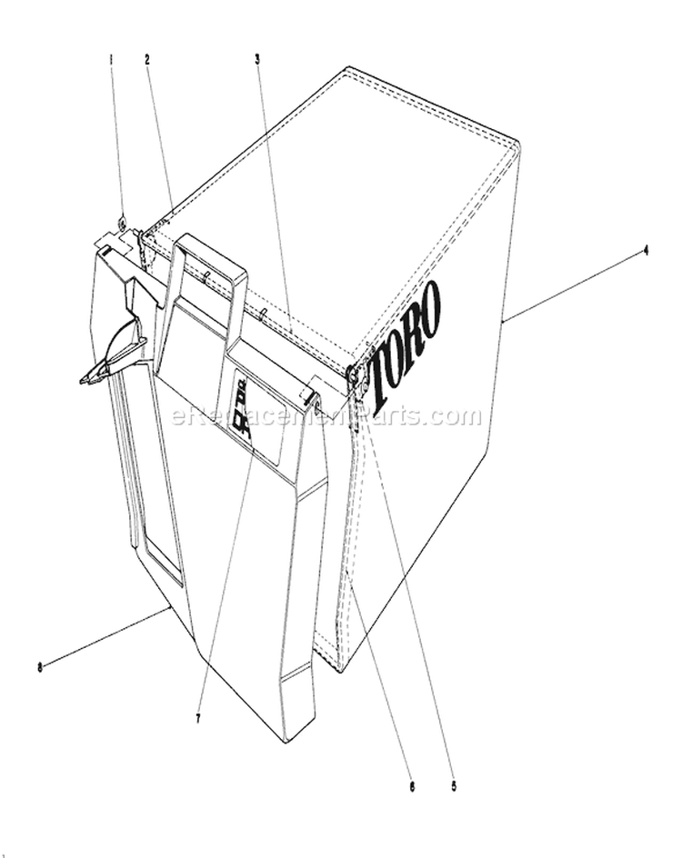 Grass Bag Assembly Diagram and Parts List for 20715 9000001-9999999 - 1979 Toro Lawn Mower