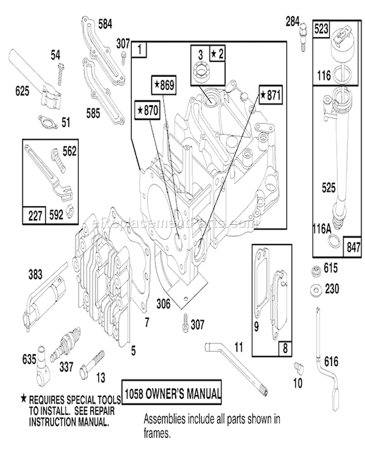Engine Diagram and Parts List for 20716 8900001-8999999 - 1998 Toro Lawn Mower