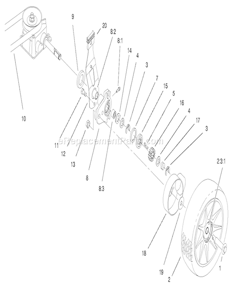 Rear Axle Assembly Diagram and Parts List for 20716 9900001-9999999 - 1999 Toro Lawn Mower