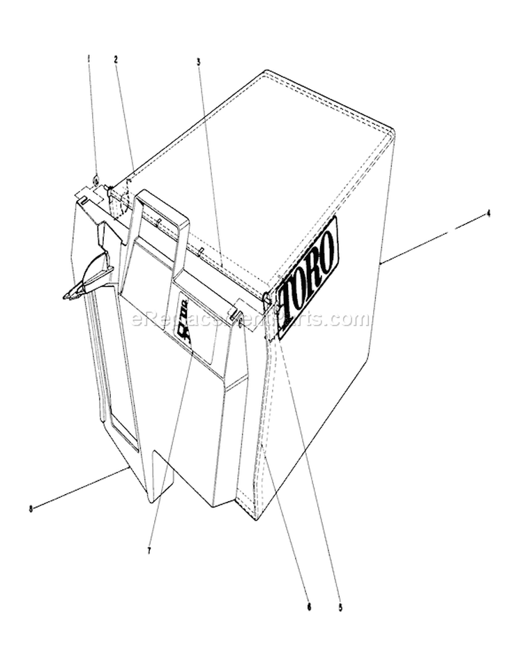Grass Bag Assembly Diagram and Parts List for 20718 5000001-5999999 - 1985 Toro Lawn Mower