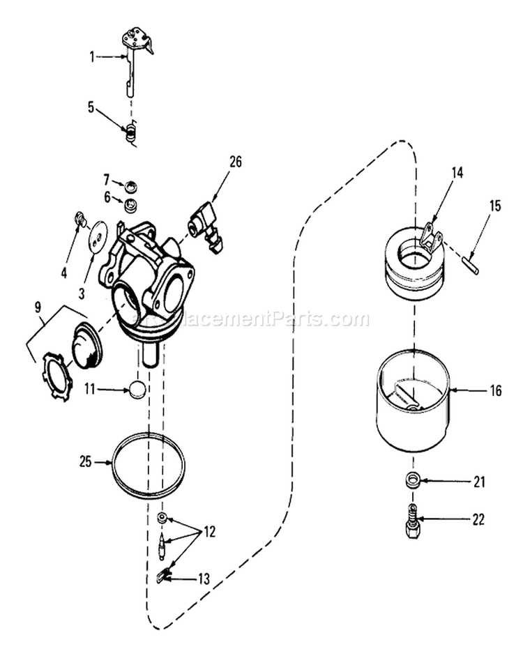 Carburetor Diagram and Parts List for 20720 1000001-1999999 - 1981 Toro Lawn Mower