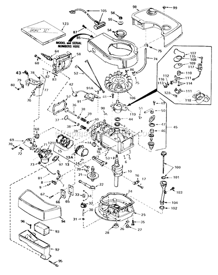 Engine Diagram and Parts List for 20720 1000001-1999999 - 1981 Toro Lawn Mower