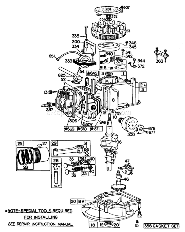Engine Diagram and Parts List for 20725 9000001-9999999 - 1979 Toro Lawn Mower