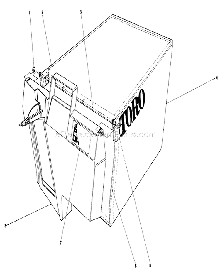 Grass Bag Assembly Diagram and Parts List for 20735 0000001-0999999 - 1980 Toro Lawn Mower