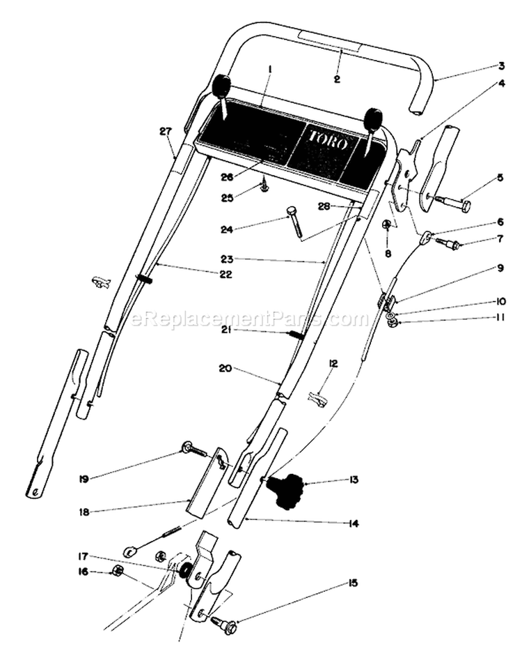 Handle Assembly Diagram and Parts List for 20735 0000001-0999999 - 1980 Toro Lawn Mower