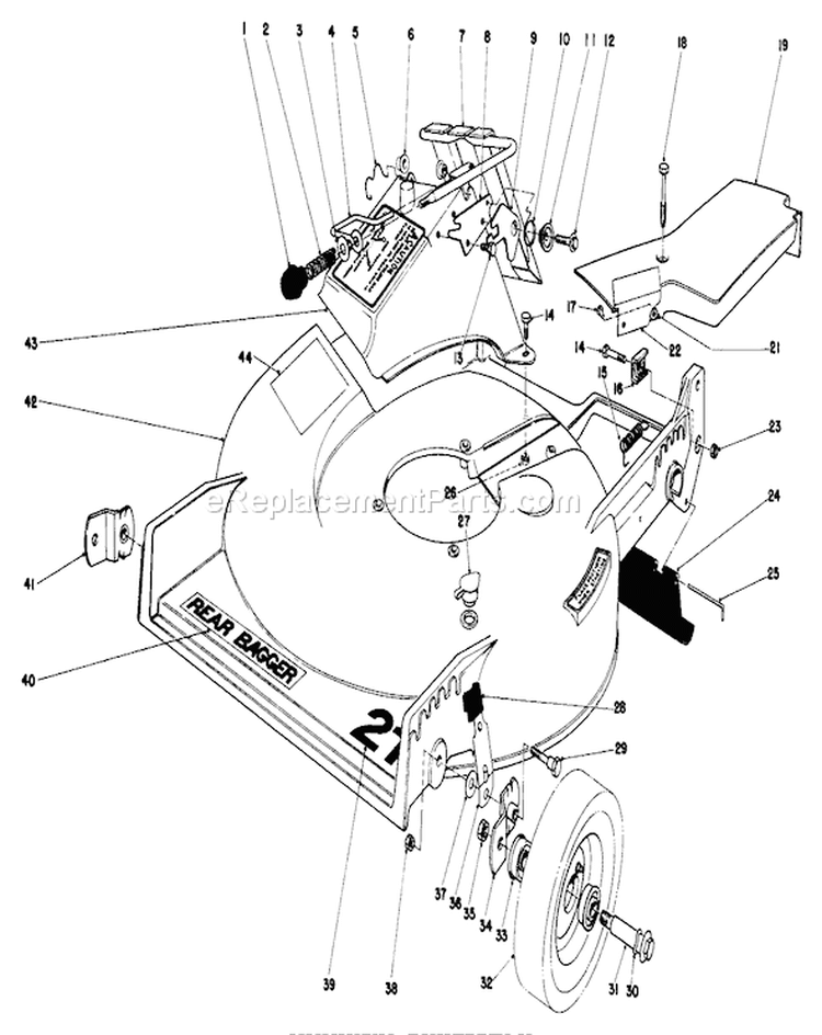 Housing Assembly Diagram and Parts List for 20735 0000001-0999999 - 1980 Toro Lawn Mower