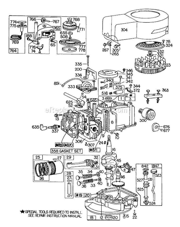 Engine Diagram and Parts List for 20735 9000001-9999999 - 1979 Toro Lawn Mower