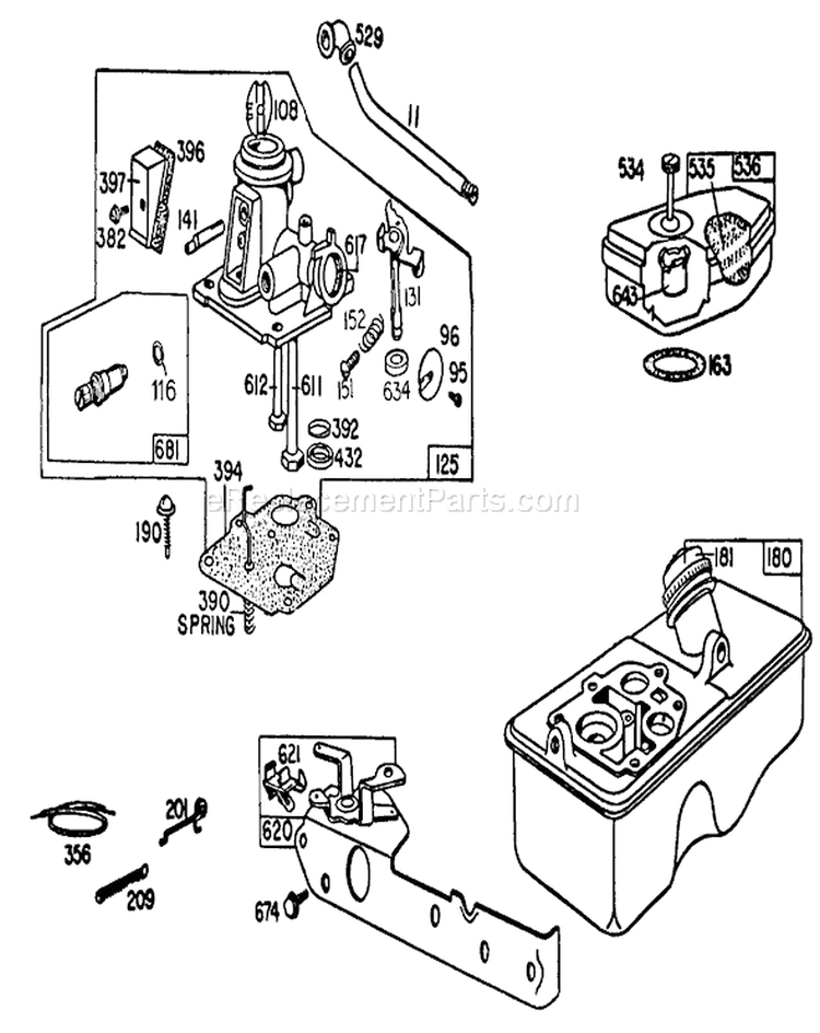 Carburetor Assembly Diagram and Parts List for 20742 4000001-4999999 - 1984 Toro Lawn Mower