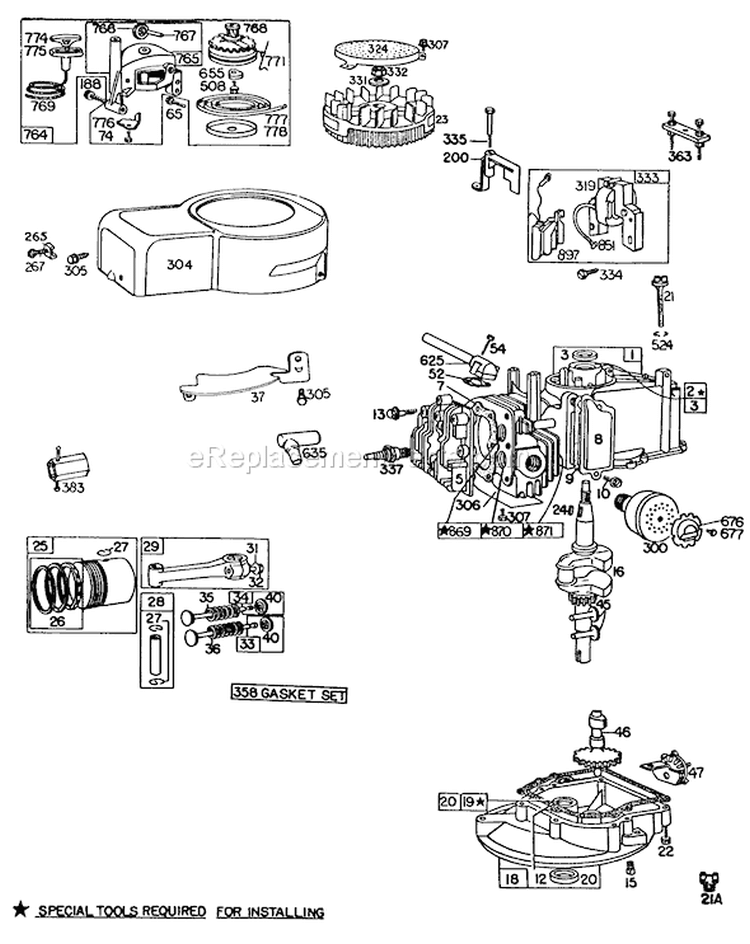 Engine Diagram and Parts List for 20742 4000001-4999999 - 1984 Toro Lawn Mower