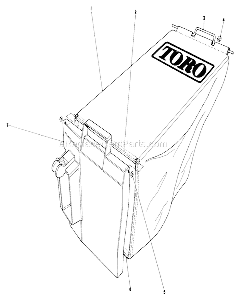 Grass Bag Assembly Diagram and Parts List for 20742 4000001-4999999 - 1984 Toro Lawn Mower