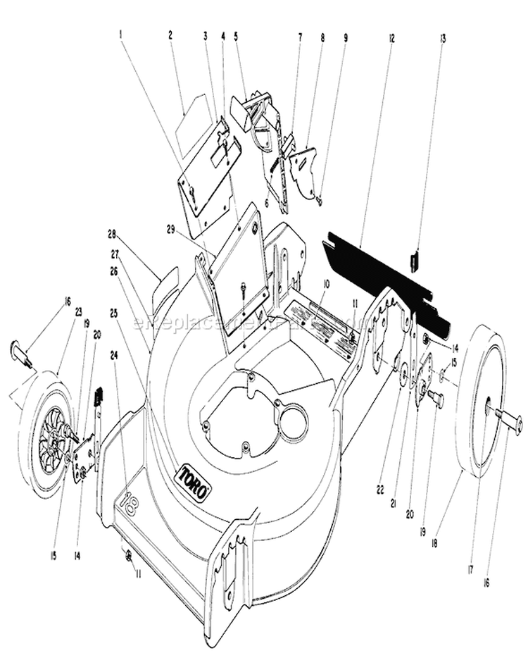 Housing Assembly Diagram and Parts List for 20742 4000001-4999999 - 1984 Toro Lawn Mower
