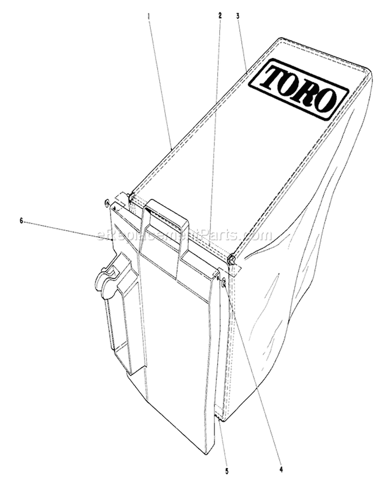 Grass Bag Assembly Diagram and Parts List for 20742C 5000001-5999999 - 1985 Toro Lawn Mower