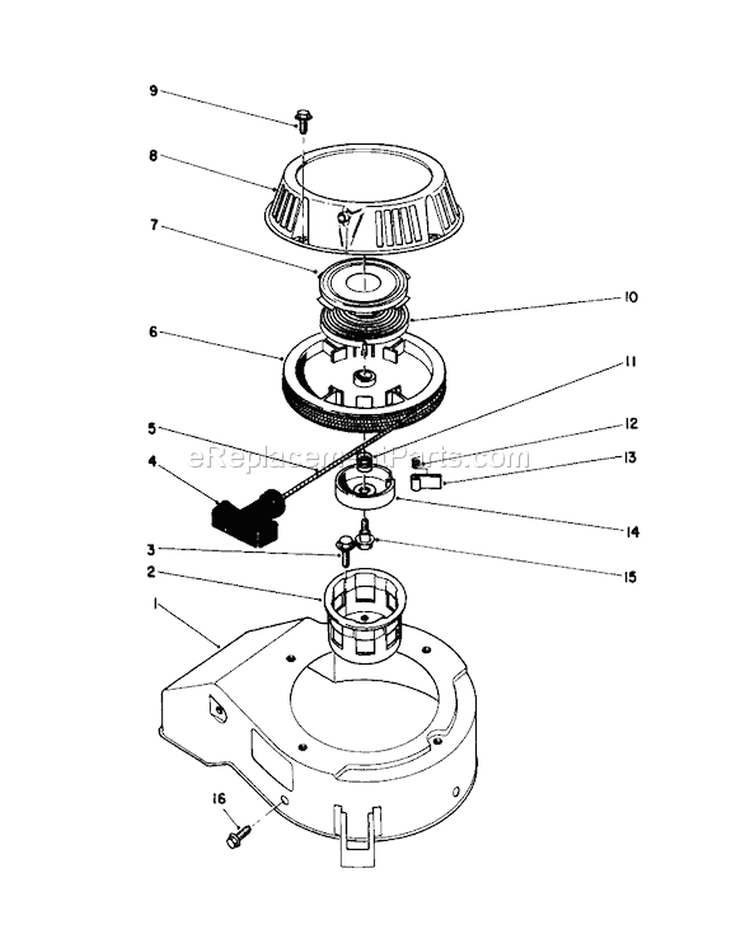 Recoil Assembly Diagram and Parts List for 20745C 5000001-5999999 - 1985 Toro Lawn Mower