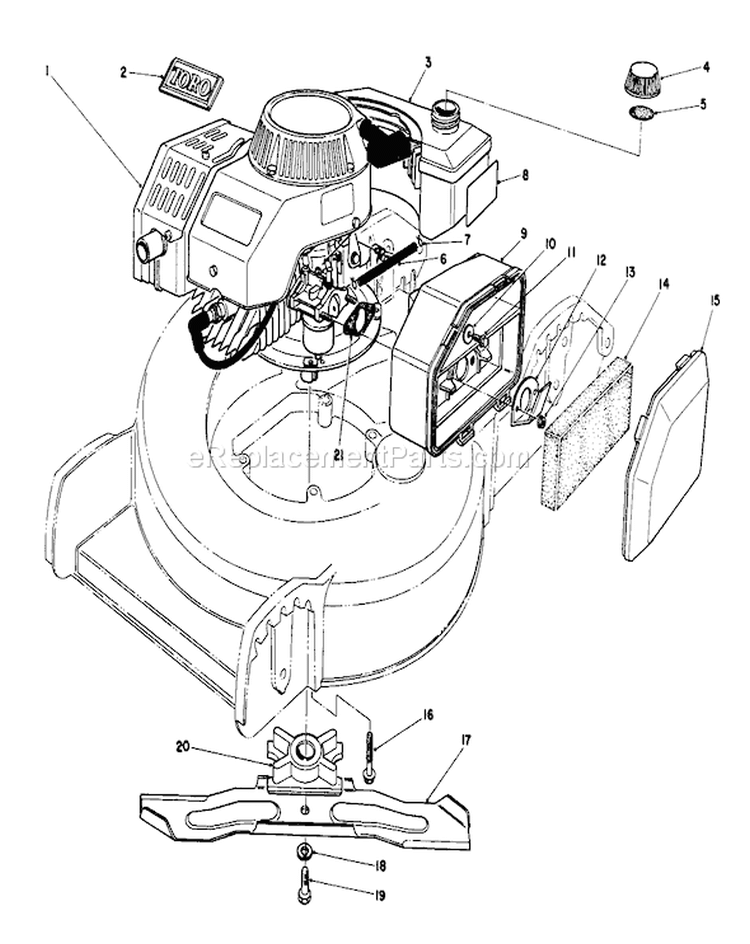 Engine Assembly Diagram and Parts List for 20745C 5000001-5999999 - 1985 Toro Lawn Mower