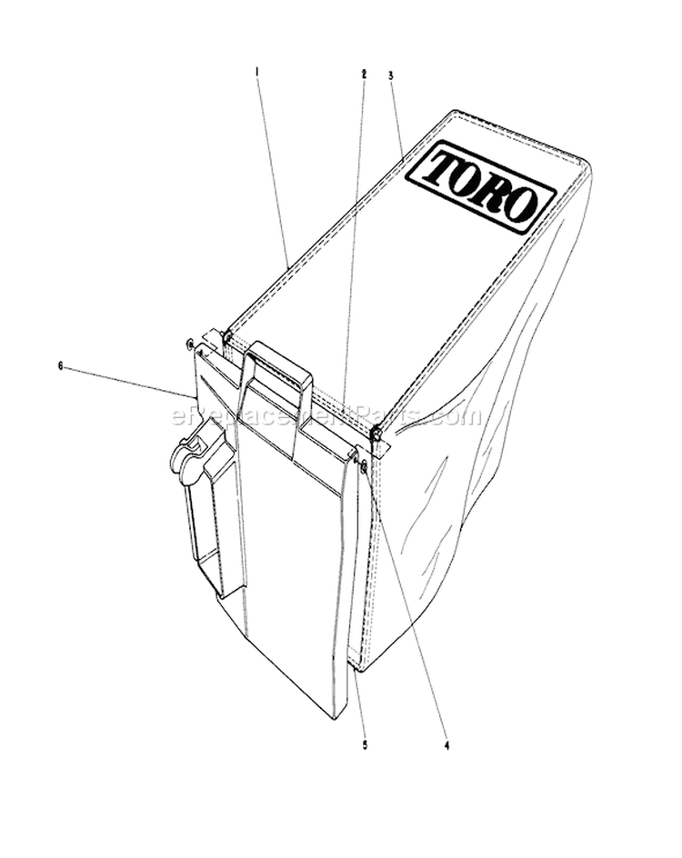 Grass Bag Assembly Diagram and Parts List for 20745C 5000001-5999999 - 1985 Toro Lawn Mower