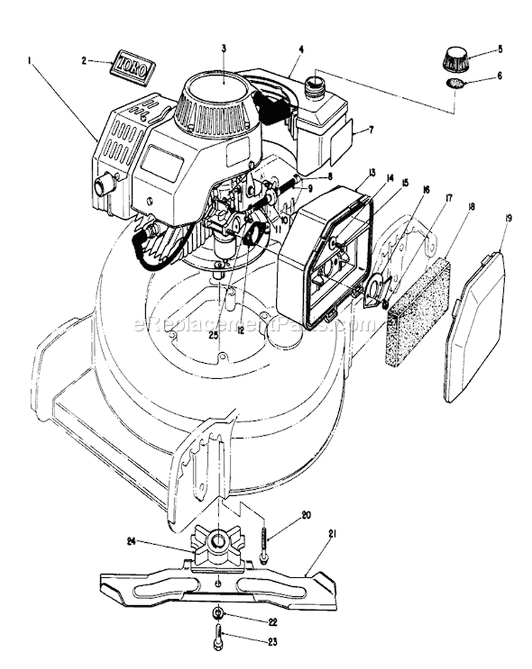 Engine Assembly Diagram and Parts List for 20745C 6000001-6999999 - 1986 Toro Lawn Mower