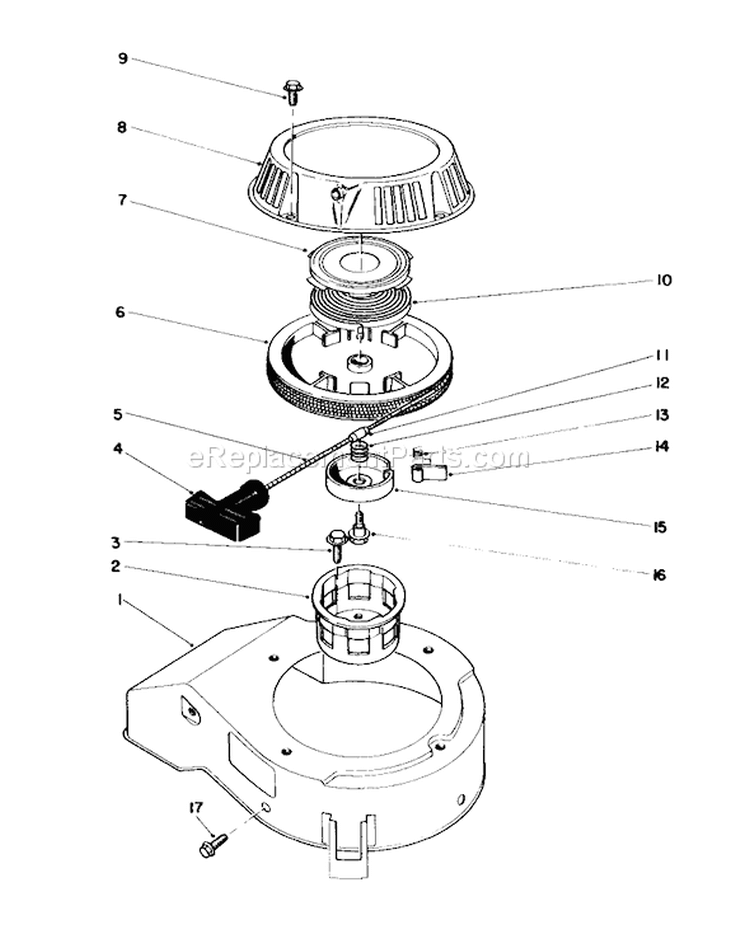 Recoil Assembly Diagram and Parts List for 20745C 7000001-7999999 - 1987 Toro Lawn Mower