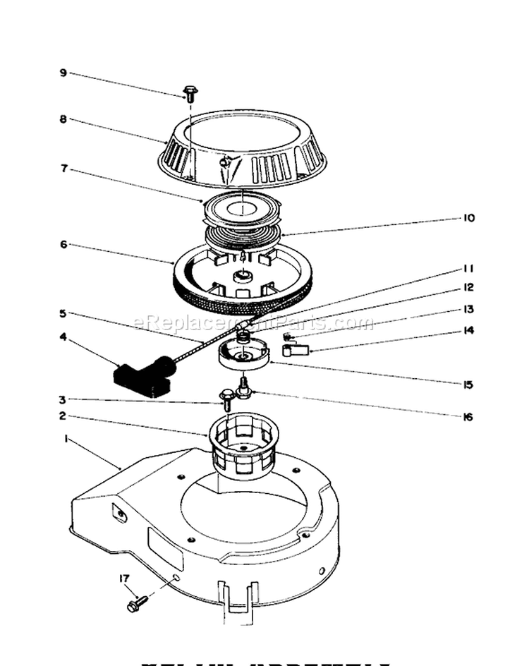 Recoil Assembly Diagram and Parts List for 20745C 8000001-8999999 - 1988 Toro Lawn Mower