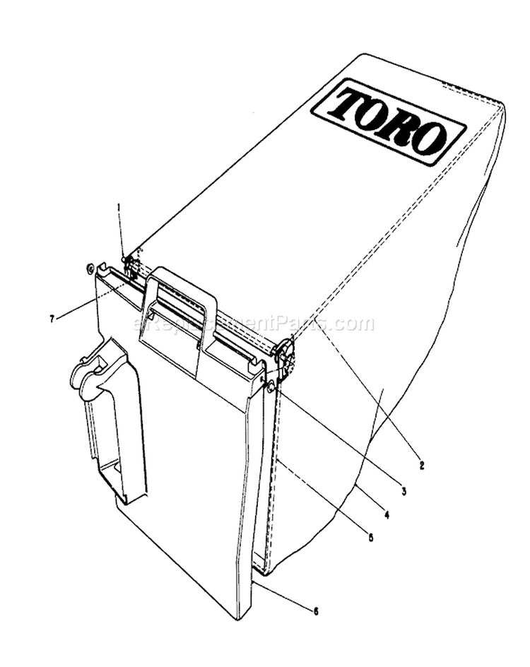 Grass Bag Assembly Diagram and Parts List for 20745C 8000001-8999999 - 1988 Toro Lawn Mower