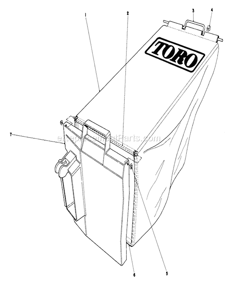 Grass Bag Assembly Diagram and Parts List for 20745 4000001-4999999 - 1984 Toro Lawn Mower