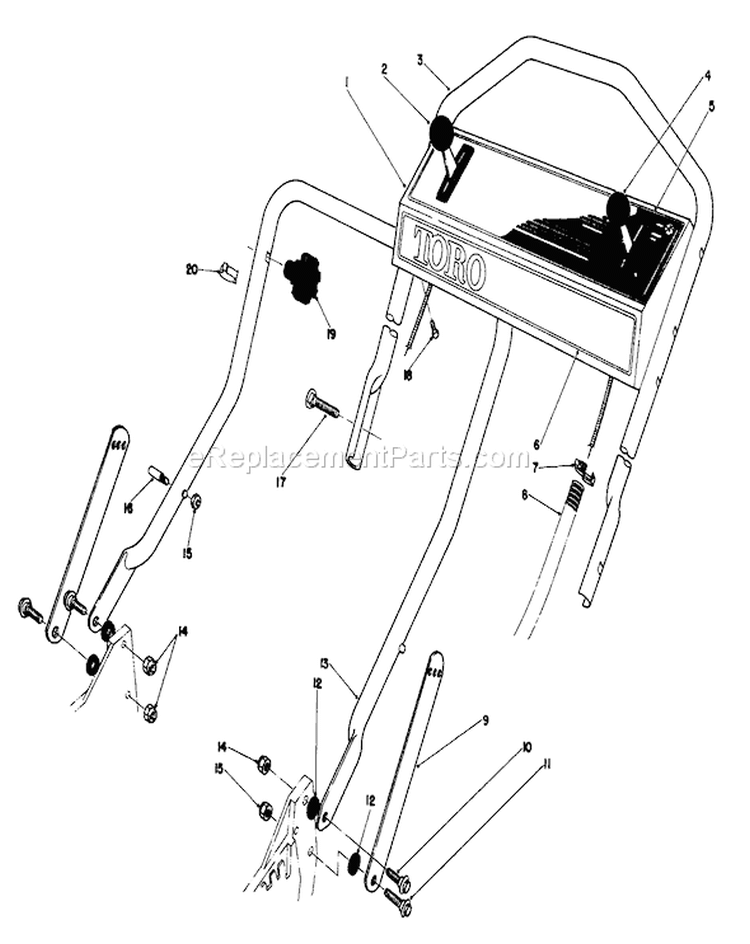 Handle Assembly Diagram and Parts List for 20747C 6000001-6999999 - 1986 Toro Lawn Mower