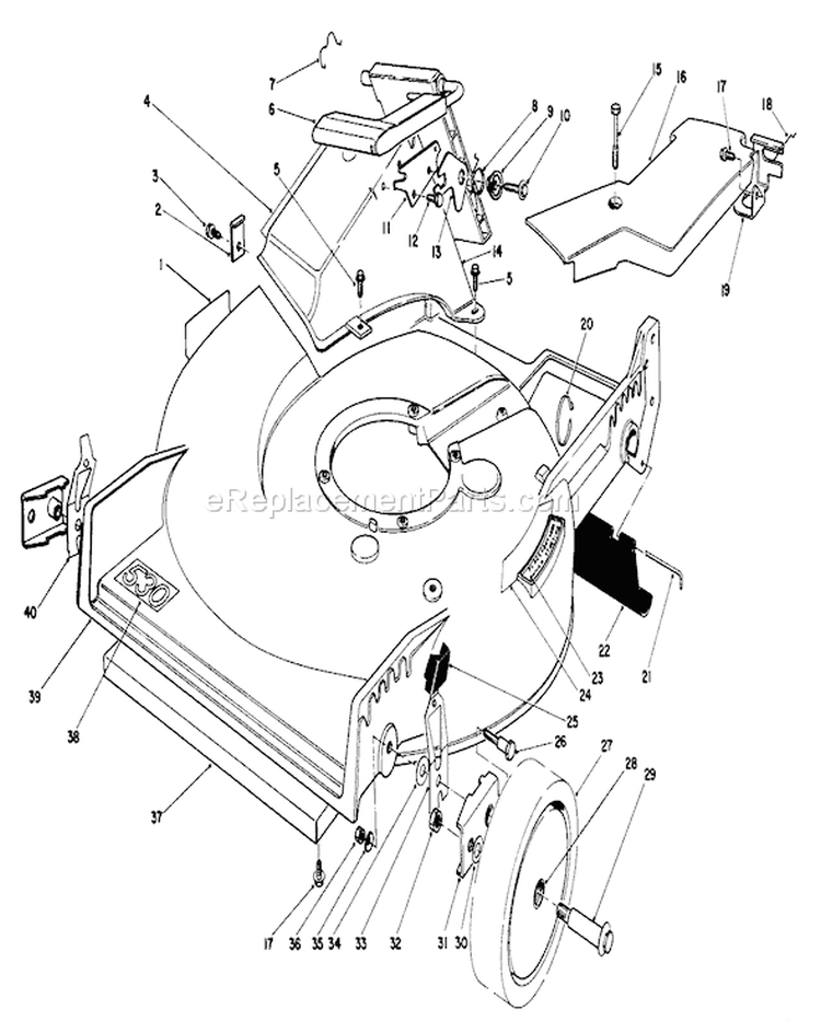 Housing Assembly Diagram and Parts List for 20747C 6000001-6999999 - 1986 Toro Lawn Mower