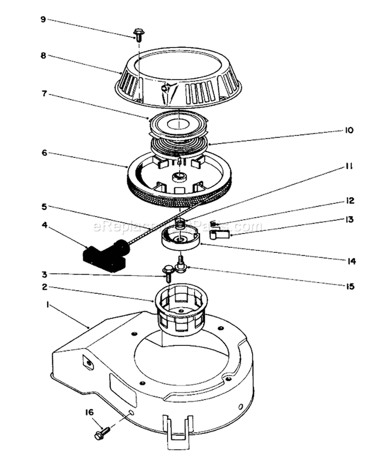Recoil Assembly Diagram and Parts List for 20747C 6000001-6999999 - 1986 Toro Lawn Mower