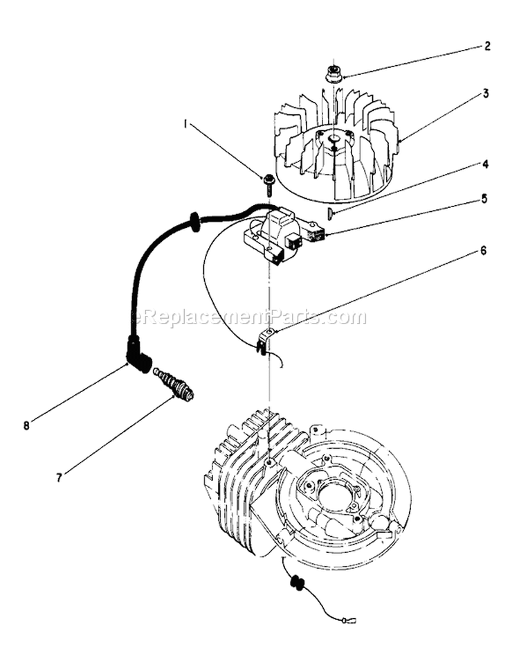 Flywheel and Magneto Diagram and Parts List for 20747C 6000001-6999999 - 1986 Toro Lawn Mower