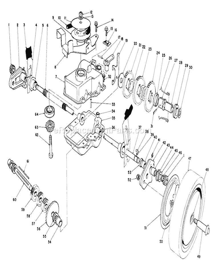 Gear Case Assembly Diagram and Parts List for 20747C 6000001-6999999 - 1986 Toro Lawn Mower