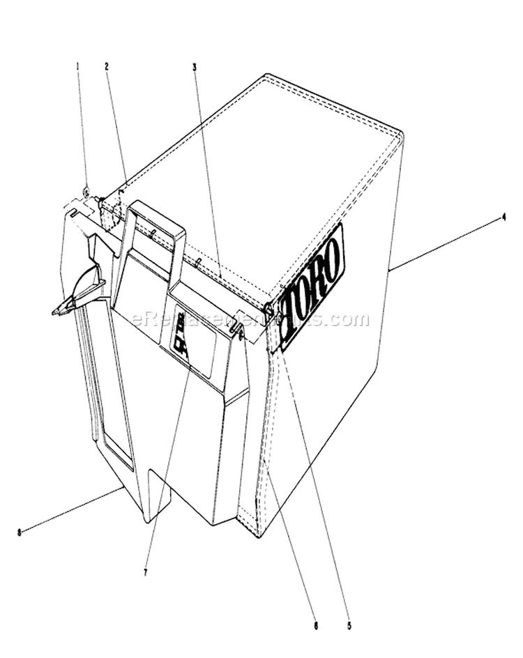 Grass Bag Assembly Diagram and Parts List for 20747C 8000001-8999999 - 1988 Toro Lawn Mower