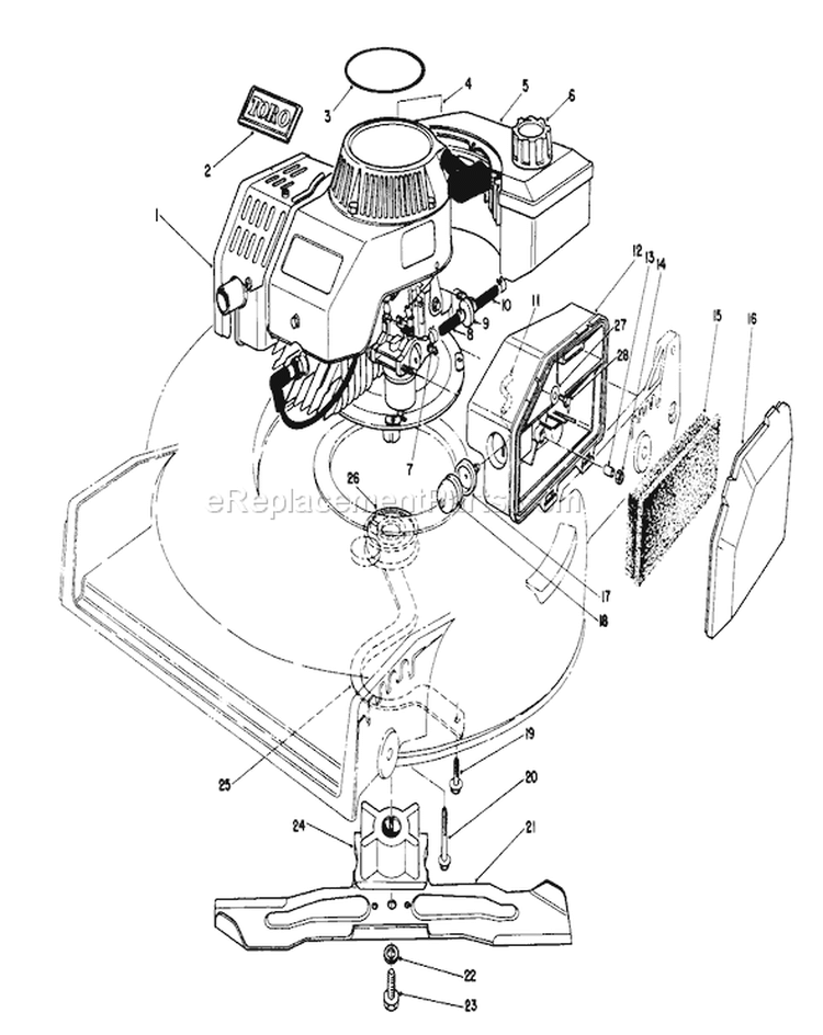 Page E Diagram and Parts List for 20747C 8000001-8999999 - 1988 Toro Lawn Mower