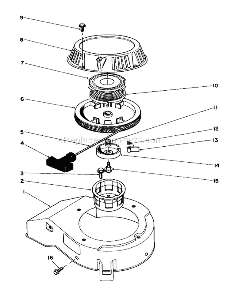 Recoil Assembly Diagram and Parts List for 20747 5000001-5999999 - 1985 Toro Lawn Mower