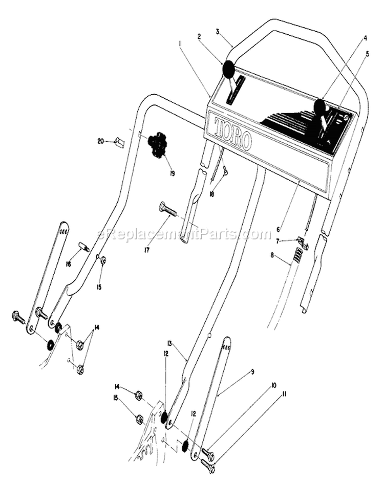 Handle Assembly Diagram and Parts List for 20747 5000001-5999999 - 1985 Toro Lawn Mower