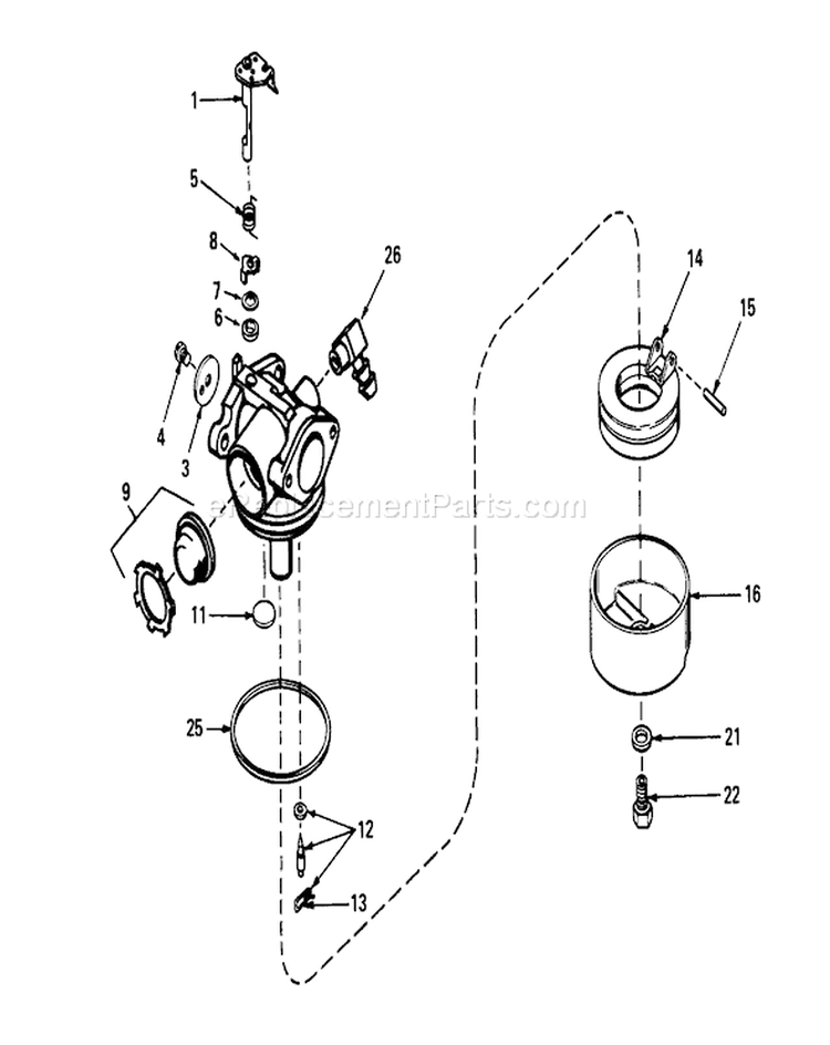 Carburetor Assembly Diagram and Parts List for 20752 8000001-8999999 - 1978 Toro Lawn Mower