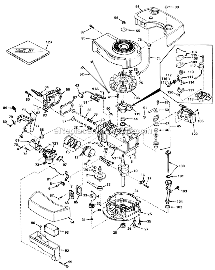 Engine Diagram and Parts List for 20752 9000001-9999999 - 1979 Toro Lawn Mower