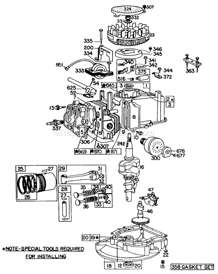 Engine Diagram and Parts List for 20755 0000001-0999999 - 1980 Toro Lawn Mower