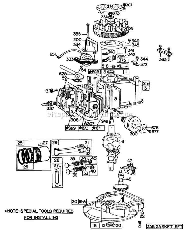 Engine Diagram and Parts List for 20755 1000001-1999999 - 1981 Toro Lawn Mower