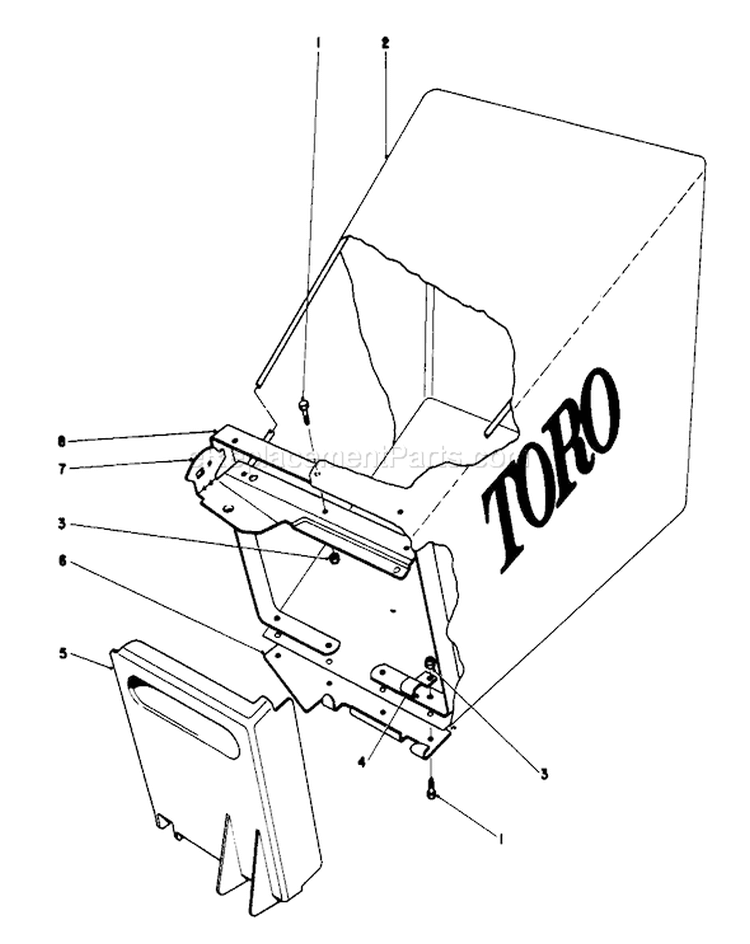 Grass Bag Assembly Diagram and Parts List for 20755 1000001-1999999 - 1981 Toro Lawn Mower