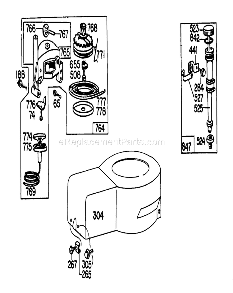 Starter and Shroud Diagram and Parts List for 20755 9000001-9999999 - 1979 Toro Lawn Mower