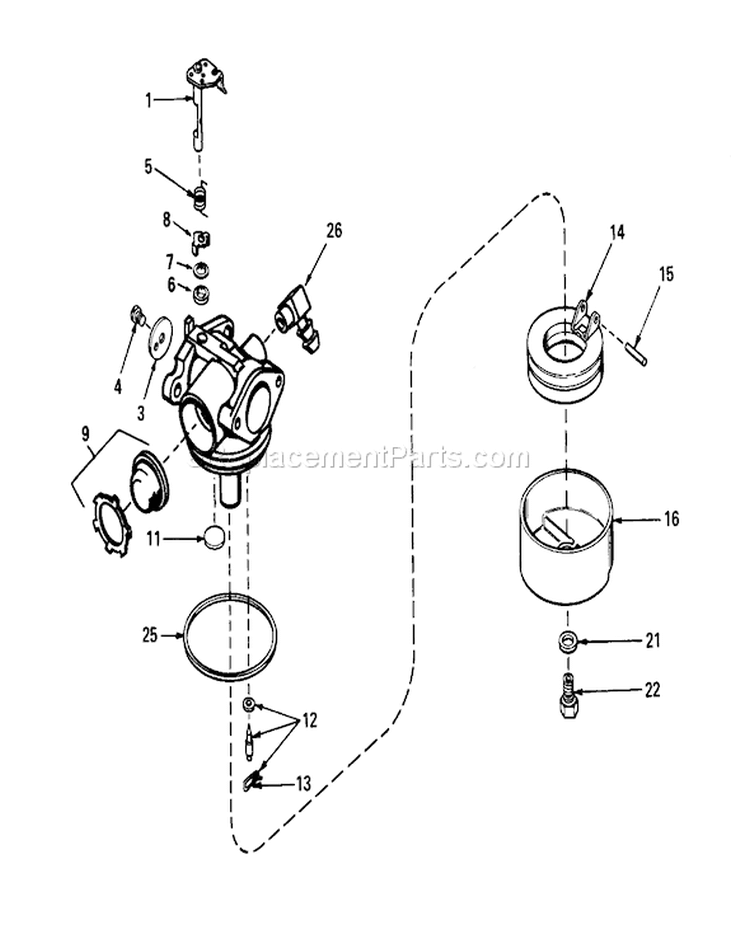 Carburetor Assembly Diagram and Parts List for 20758 0000001-0999999 - 1980 Toro Lawn Mower