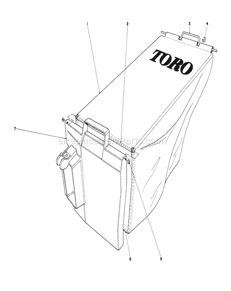 Grass Bag Assembly Diagram and Parts List for 20758 0000001-0999999 - 1980 Toro Lawn Mower
