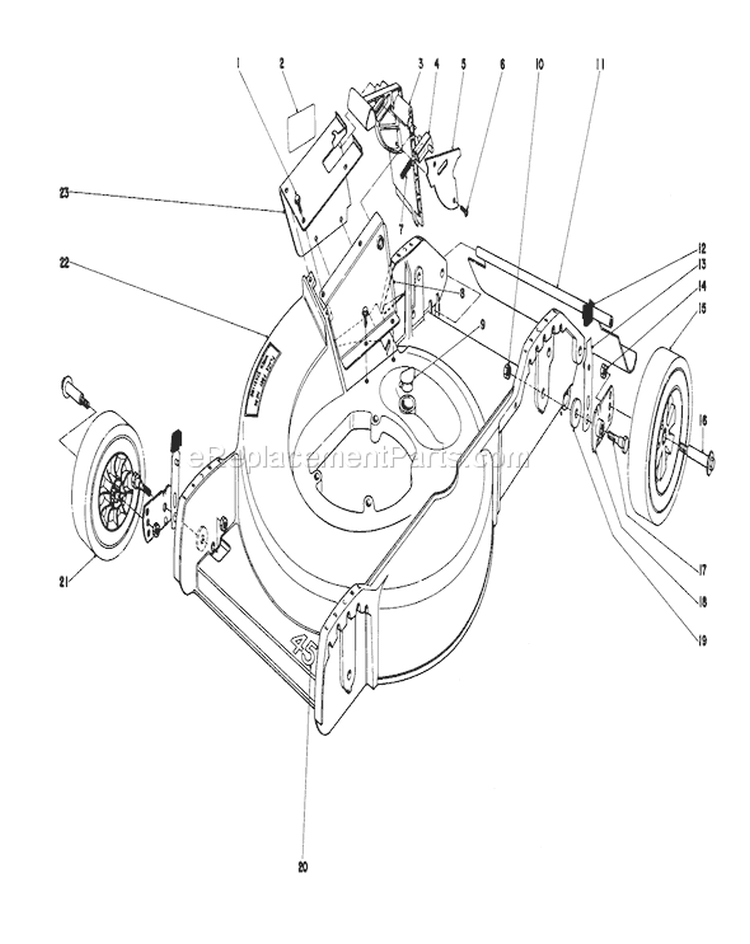 Housing Assembly Diagram and Parts List for 20758 0000001-0999999 - 1980 Toro Lawn Mower