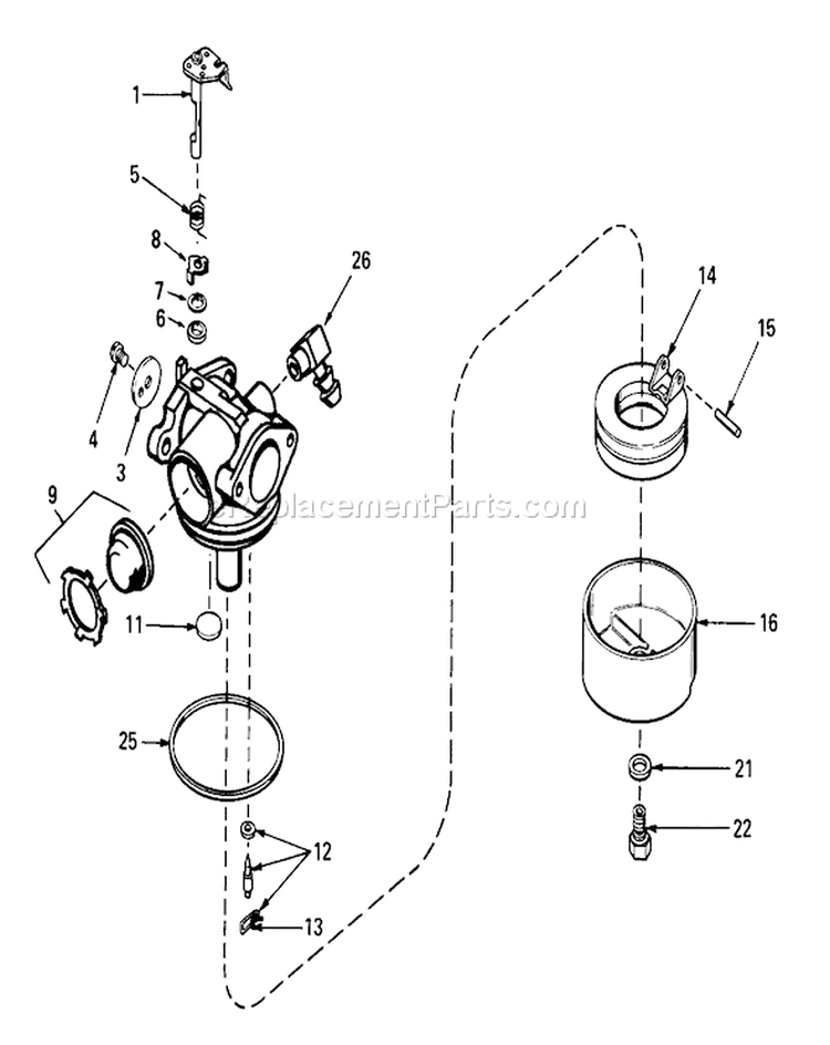 Carburetor Assembly Diagram and Parts List for 20758 1000001-1999999 - 1981 Toro Lawn Mower