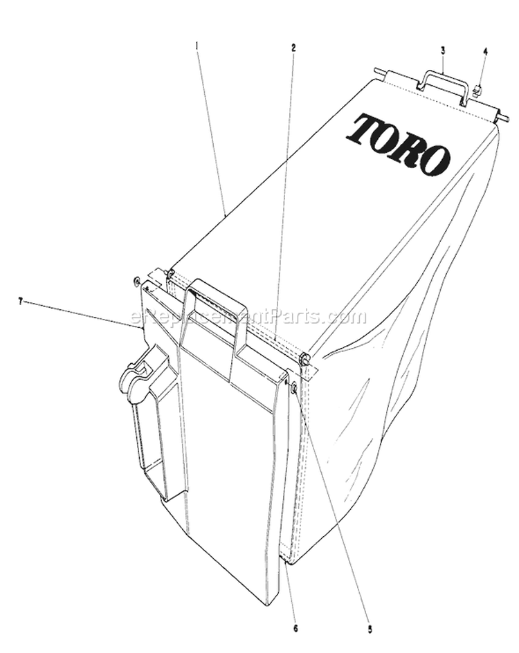 Grass Bag Assembly Diagram and Parts List for 20758 1000001-1999999 - 1981 Toro Lawn Mower