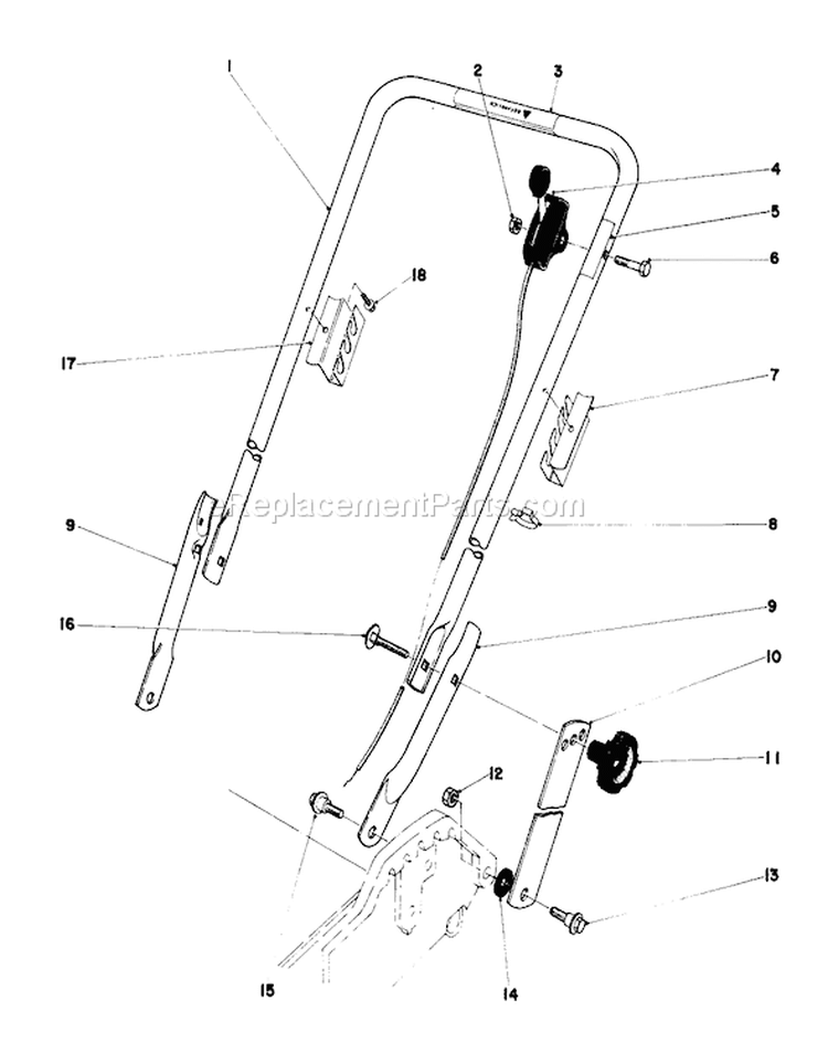 Handle Assembly Diagram and Parts List for 20758 1000001-1999999 - 1981 Toro Lawn Mower